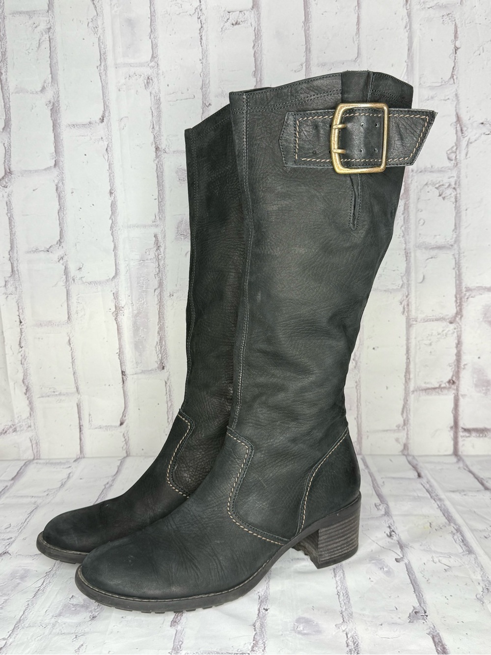 Paul Green Kendra Knee High Riding Boots Sz 7.5 Black Leather Equestrian Renfair - Picture 2 of 13
